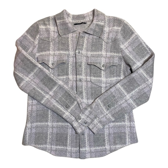 Cashmere snap button up western style checkered plaid sweater. Sz 4 - Picture 4 of 16